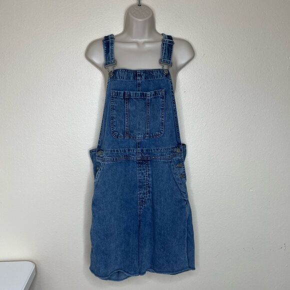 Gap Blue Denim Overall Shorts Shortalls Light Wash Cotton Women Medium Raw Hem - Picture 13 of 13